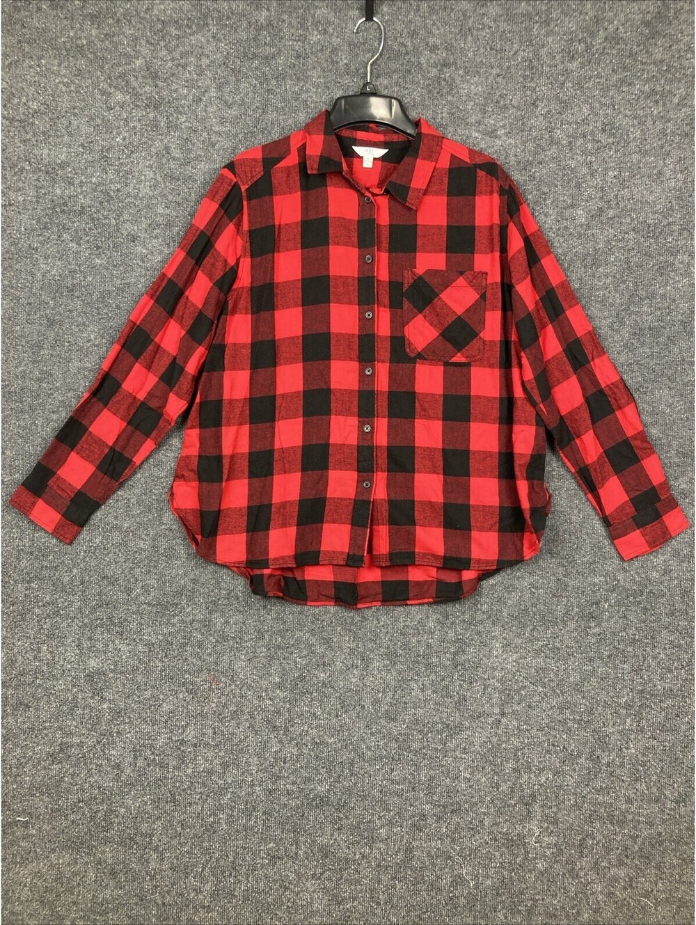 Time & Tru Boys XL 16-18 Red & Black Check Plaid Button Up L/S Shirt NWT
